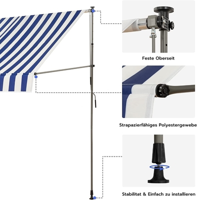 300 cm de ancho de balcón Toldo de poliéster material de vela manivela de mano protección solar sin perforación
