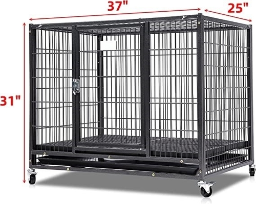 Perros grandes Perreras y cajas de metal pesado con cuatro ruedas en negro sólido