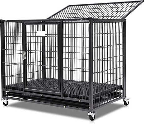 Perros grandes Perreras y cajas de metal pesado con cuatro ruedas en negro sólido