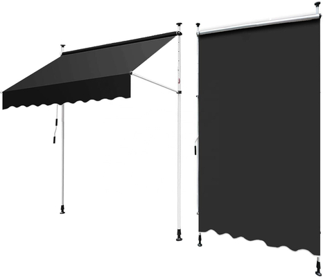 300x130cm Tejido de poliéster para balcón al aire libre, toldo con marco de hierro en gris/negro