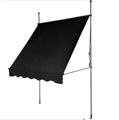 300x130cm Tejido de poliéster para balcón al aire libre, toldo con marco de hierro en gris/negro