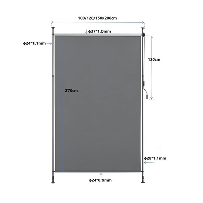 Toldo vertical recubierto en polvo de 150*270cm para protección solar y pantalla de privacidad en gris oscuro