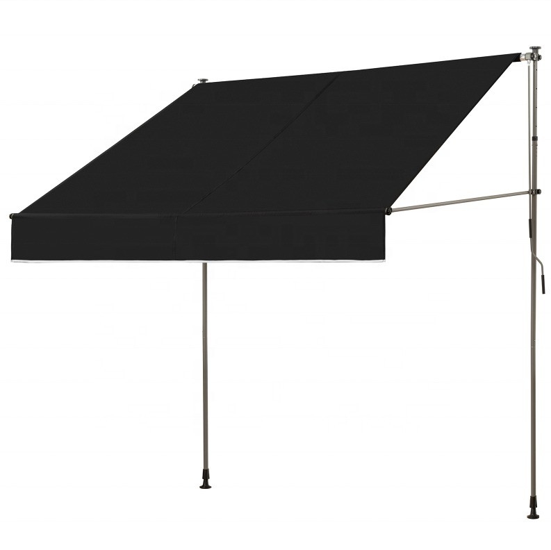 300x130cm Tejido de poliéster para balcón al aire libre, toldo con marco de hierro en gris/negro